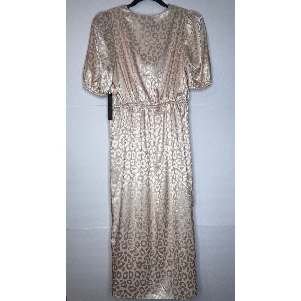 Lulus XS Dress Champagne Leopard Print V-Neck Puff Sleeve Midi‎ Party - Picture 3 of 3